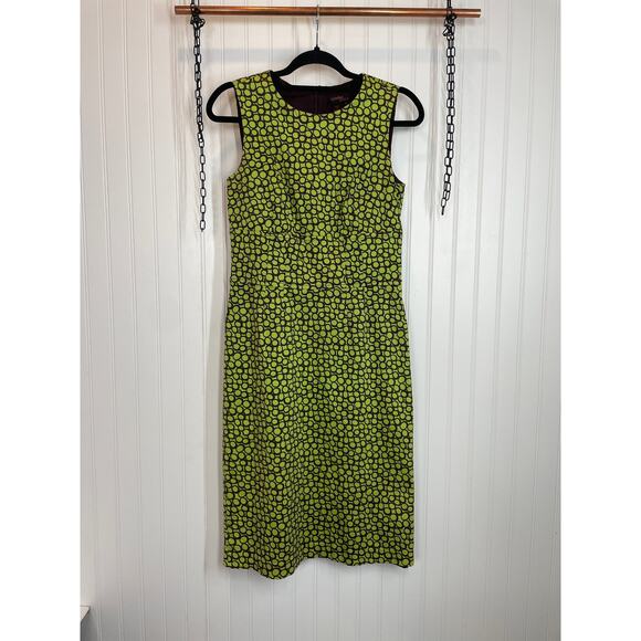 Cynthia Howie Green Circle Print Cinched Sleeveless Midi Sheath Dress Size 6 - Picture 1 of 6